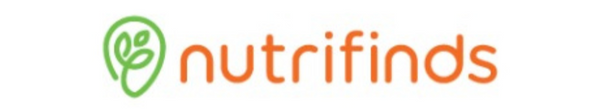 Nutrifinds logo with green leaf icon and orange text on a white background